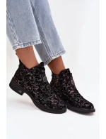 Botki Z Naturalnego Zamszu Na Niskim Obcasie D&A CR52-713 Czarno-Brązowe