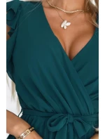 374-8 POLINA Plisované šaty s výstrihom a volánmi - ZELENÉ