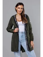 Tenká dámska bunda v khaki farbe s ozdobnou lemovkou (1811-1)