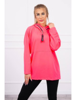 Tunika na zips s kapucňou Oversize pink neón