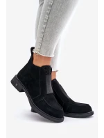 Zamszowe Niskie Botki Na Płaskim Obcasie Ocieplane D&A JC42-23 Czarne