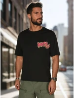 Pánske bavlnené tričko s potlačou čierne FashionStreet RX5645