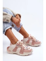 Damskie Modne Buty Sportowe Sznurowane Beżowo-Różowe Chillout!