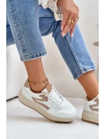 Damskie Sneakersy Z Eko Skóry Na Platformie Biało-Beżowe Henizore