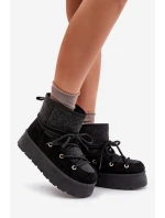 Śniegowce Z Wiązaniem Na Platformie Czarne Mavora