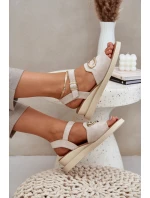 Sandały Damskie Na Koturnie Z Ozdobą Beżowe Salianes