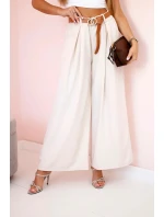 Široké nohavice s opaskom béžovej farby Široké nohavice s opaskom béžovej farby