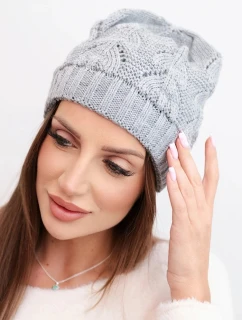 Dámska zimná pletená čiapka s perforovaným vzorom K427 sivá