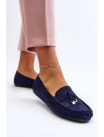 Damskie Zamszowe Klasyczne Mokasyny Granatowe Ontala