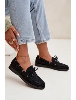 Półbuty Mokasyny Damskie Z Wiązaniem Czarne Calivra