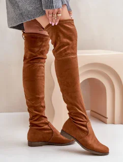 Ploché topánky na podpätku nad kolená z eko semišu Camel Linnithia