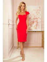 Červené dámske šaty v dĺžke midi s pekným výstrihom 318-1
