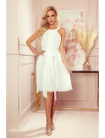 ALIZEE - Dámske šifónové šaty vo farbe ecru so zaväzovaním 350-1 ALIZEE - Dámske šifónové šaty vo farbe ecru so zaväzovaním 350-1