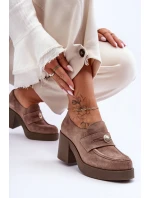 Zamszowe Półbuty Damskie Na Słupku Beżowe Lemar Dunadia