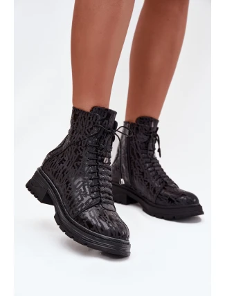 Skórzane Botki Workery Damskie Ocieplane Na Zamek Artiker 57C2257 Czarne