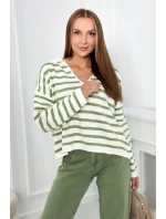 Pruhovaný sveter tmavá mäta