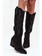 Kozaki Kowbojki Damskie Ze Zdobieniem Na Słupku Czarne Jovina