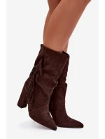 Dámské kotníkové boty na podpatku s třásněmi a žebrováním Zateplené Čokoládové Darlina