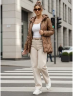 Dámska prechodná prešívaná bunda s kapucňou hnedá FashionStreet TY5608