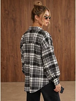 Dámska oversize flanelová košeľa s kockovaným vzorom, čierna, FashionStreet DY0500