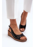 Damskie Lakierowane Sandały Na Koturnie Sergio Leone SK301 Czarne