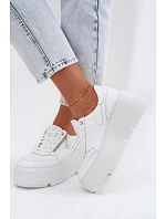 Kožené dámské tenisky na masivní platformě Zazoo N1084 Bílé