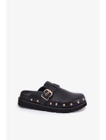 Dámske kožené papuče na platforme Big Star - čierne