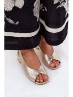 Skórzane Eleganckie Sandały Damskie CheBello 4724 Złote