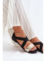 Sandały Damskie Płaskie Z Elastycznymi Paskami Czarno-Złote Marinea