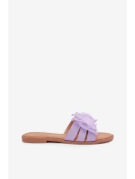 Klapki Damskie Na Płaskim Obcasie Z Tiulową Kokardą Fioletowe Tanira
