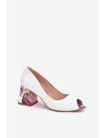 Skórzane Czółenka Z Ozdobnym Obcasem Lewski Shoes 2608/K Białe