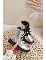 Zateplené dievčenské lakované členkové topánky na zips Silver Novita Zateplené dievčenské lakované členkové topánky na zips Silver Novita