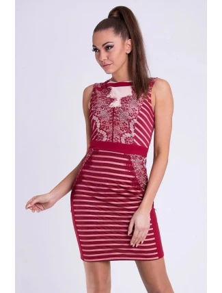 EMAMODA dámske krátke spoločenské šaty bordó - Bordová / S - EMAMODA