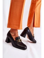 Skórzane Czółenka Z Łańcuchem Laura Messi 2515 Czarne