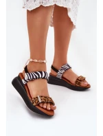 Sandały Damskie Na Koturnie Panterka I Zebra Brązowe Monera