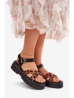 Sandały Damskie Na Platformie W Panterkę Brązowe Gevinniser