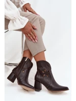 Skórzane Ażurowe Botki Damskie Na Słupku Zazoo 3647 Czekoladowe