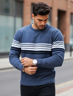 Pánsky pruhovaný modrý sveter FashionStreet WX2325