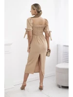 Šaty s viazanými rukávmi Velbloud