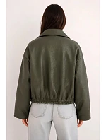 Dámska bunda z ekokože na zips v khaki farbe