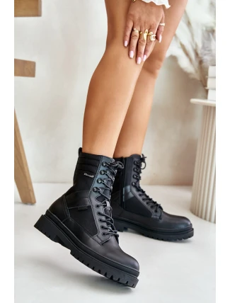 Skórzane Trapery Botki Męskie Ocieplane Big Star OO174164 Czarne