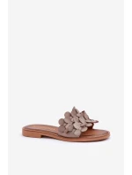 Zazoo 40381 Damskie Skórzane Klapki Na Płaskim Obcasie Taupe Zazoo 40381 Damskie Skórzane Klapki Na Płaskim Obcasie Taupe