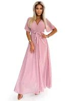 545-1 Dlhé šaty so skladaným výstrihom a spodnou časťou - PUDRAL ROSE 545-1 Dlhé šaty so skladaným výstrihom a spodnou časťou - PUDRAL ROSE