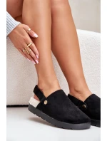 Kapcie Damskie Na Platformie Ocieplane Futerkiem Typu Baranek Czarne Sanilora