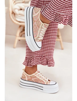 Niskie Trampki Damskie Na Platformie Różowe Melina