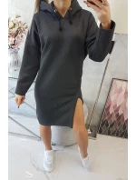 Šaty s kapucňou a bočným rázporkom graphite melange