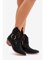 Zamszowe Botki Kowbojki Ażurowe Na Obcasie Zazoo 2994 Czarne Zamszowe Botki Kowbojki Ażurowe Na Obcasie Zazoo 2994 Czarne