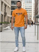 Pánske oranžové bavlnené tričko s potlačou FashionStreet NX5017R