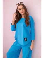 Bavlnená mikina nohavice set tyrkysová