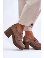 Zamszowe Półbuty Damskie Na Słupku Beżowe Lemar Dunadia